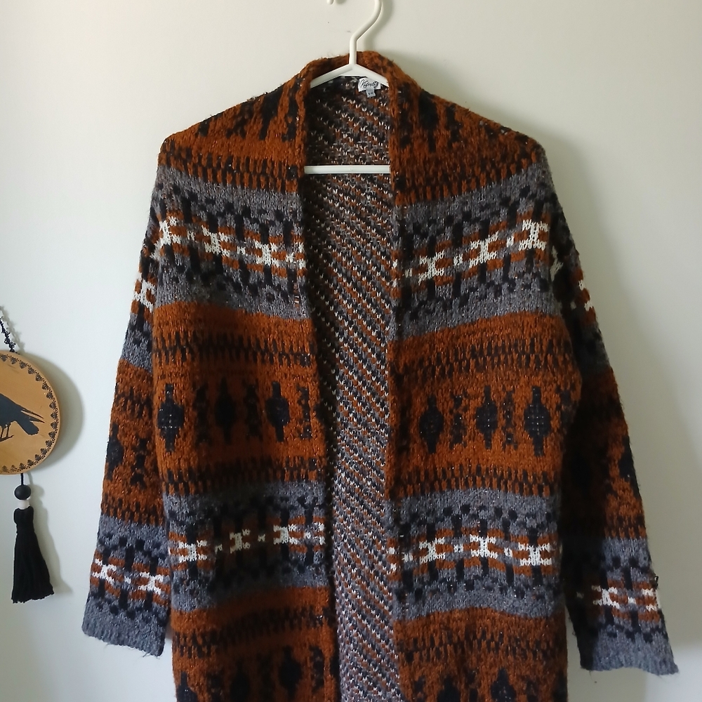 Aztec Style Acrylic Open Cardigan With Pockets - Picture 3 of 14